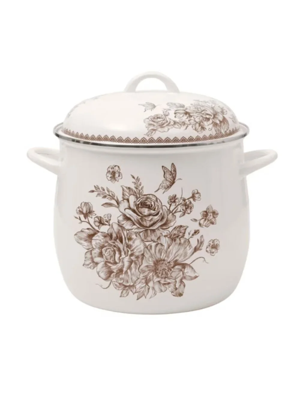 The Pioneer Woman Home Brown Agatha 12 Qt Classic Enamel on Steel Stock Lid Pot